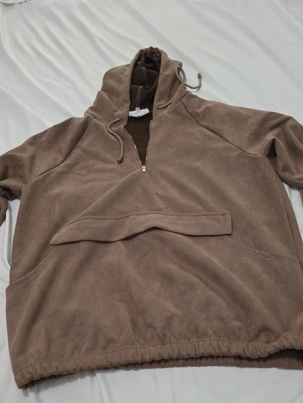 MACARON Faux Suede Brown Hooded Pull Over Size M